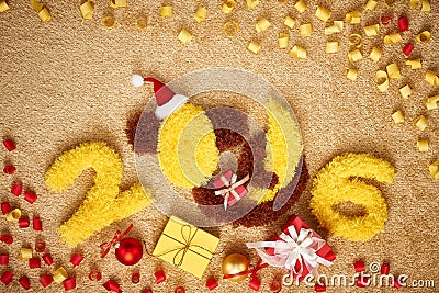 New Year 2016. Christmas.Funny monkey with banana Stock Photo