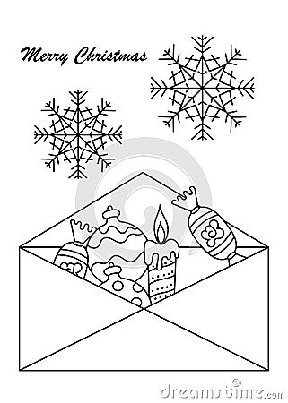 New year and Christmas, gifts, holiday coloring book for adults and older children. Snowflakes, Christmas decorations Stock Photo