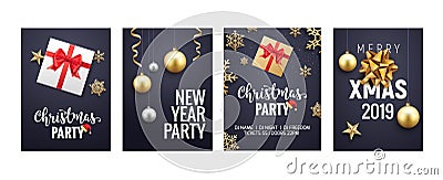 New Year Christmas greeting card background flyer or brochure design. Christmas holiday banner gold decoration Vector Illustration