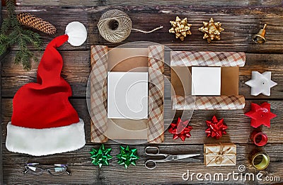 New Year`s gift, accessories.New Year, Christmas, holiday, Objects for packing gifts. packages and gifts for the new year. Stock Photo