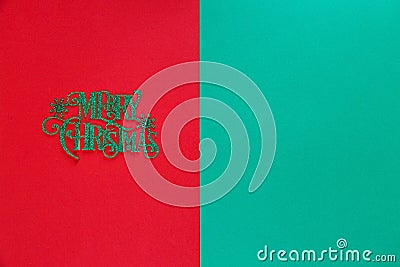 New Year or Christmas presents preparation DIY. flat lay, top view, Xmas holiday celebration, golden banner on red green paper Stock Photo