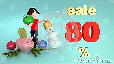 New Year and Christmas sales eighty percent. 3D rendering Stock Photo