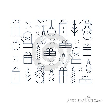 New Year and Christmas seamless pattern, linear vector Vector Illustration