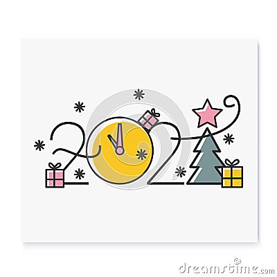 New year 2021 color icon Cartoon Illustration