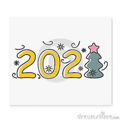 New year 2021 color icon Cartoon Illustration