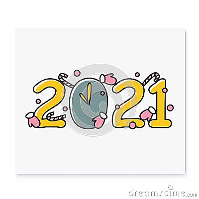 New year 2021 color icon Cartoon Illustration