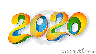 2020 New Year colour banner paper cut art Vector Illustration