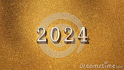 2024 new year coming. Golden numbers 2024 on gold glitter texture background Stock Photo