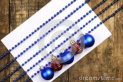 Christmas tree decorations on the table and sheet with music not Stock Photo