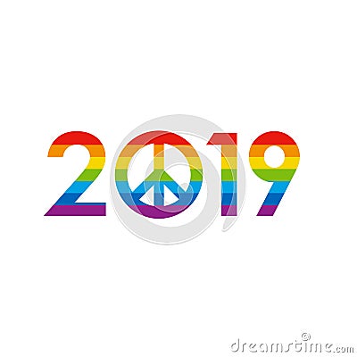 New Year 2019 concept - rainbow colored Vector Illustration