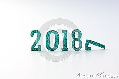 2018 New year concept. Group of businessman and business woman miniature figures sitting on 2 0 1 8 number wooden block Stock Photo