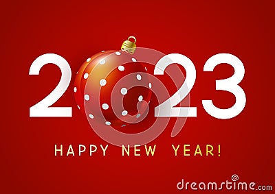 New Year concept - 2023 numbers with Christmas ball on red background for winter holidays design Vector Illustration