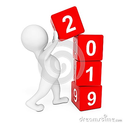 New 2019 Year Concept. Person Placing 2019 New Year Cubes. 3d Re Stock Photo