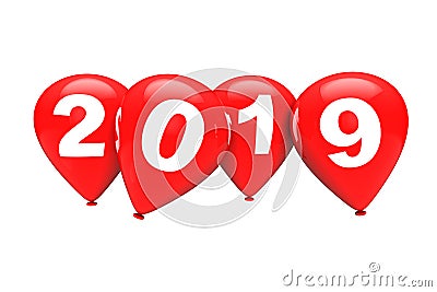 New Year Concept. Red Christmas Balloons with 2019 Sign. 3d Rend Stock Photo
