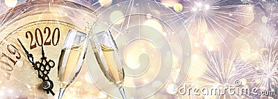 New Year 2020 - Countdown And Toast With Champagne Stock Photo