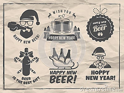 New year craft beer badges and stickes. Vector Illustration