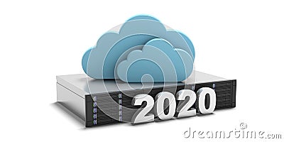 2020. New year, data storage computing cloud and server isolated on white background. 3d illustration Cartoon Illustration