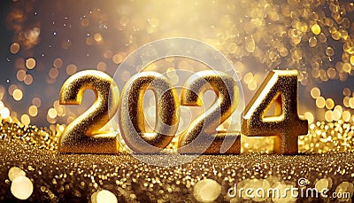 New Year Decoration 2024 gold glitter party celebration christmas Stock Photo