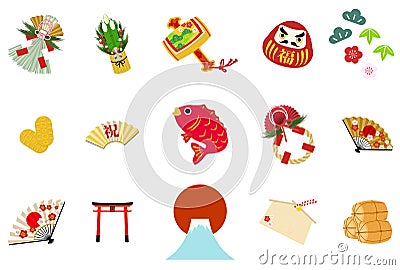 New Year decorations: assorted icons icon vector illustration Cartoon Illustration