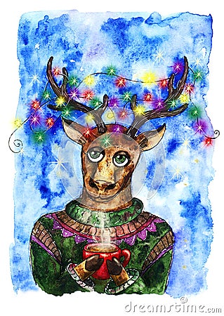 New year deer postcard Stock Photo