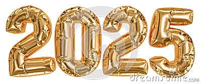 New Year 2025 design element. Isolated inflated golden balloon numbers. 3D rendering. Stock Photo