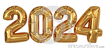 New Year 2024 design element. Isolated inflated golden balloon numbers. 3D rendering. Stock Photo