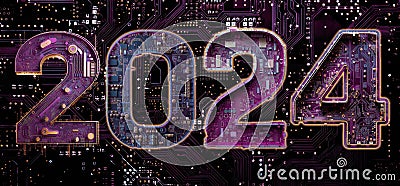 2024 new year, digital technology concept Stock Photo
