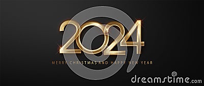 2024 New Year. Elegant festive christmas banner with luxurious and beautiful gold numbers. Premium holiday design for Vector Illustration