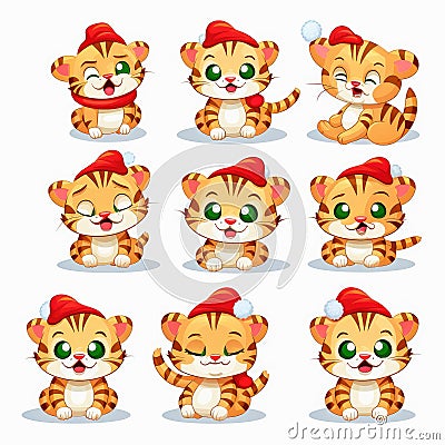 New year emoji funny tiger cub. Cartoon style, New Year, Christmas. Stock Photo