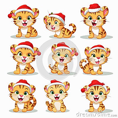 New year emoji funny tiger cub. Cartoon style, New Year, Christmas. Stock Photo