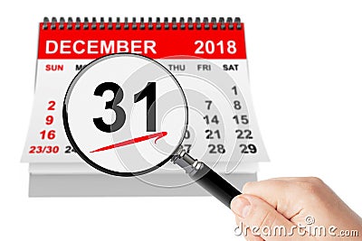 New Year Eve Concept. 31 December 2018 calendar with magnifier Stock Photo