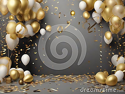 Red and yellow ballons in Solid Wall Background for Wedding, party, New Year Stock Photo