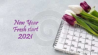 New year fresh start 2021. Inspirational quote. happy new year. Stock Photo