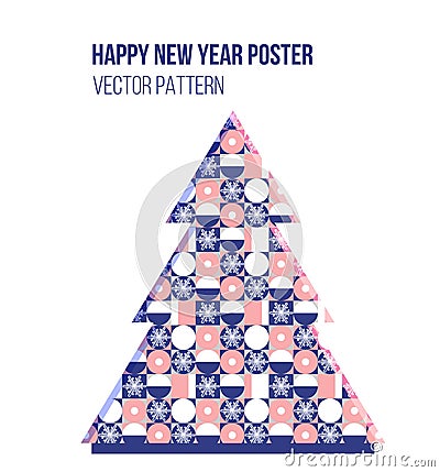 New Year geometric poster in modern style. Layout design template, annual report, leaflet. Minimalistic Christmas vector pattern Vector Illustration