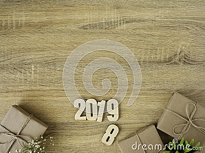 New year 2019 Gift boxes border design Stock Photo