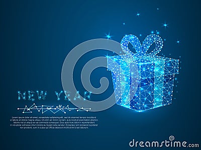 New Year gift with polygon line. Polygonal space low poly Holiday wireframe concept. Connection structure. Vector Vector Illustration