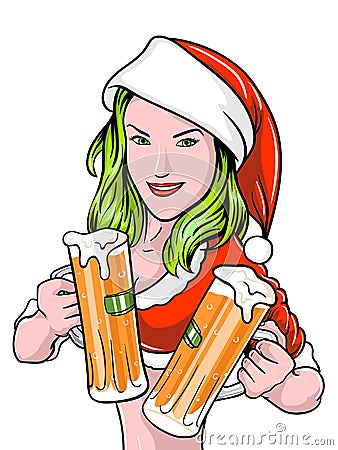 New Year Girl Beer Vector Illustration