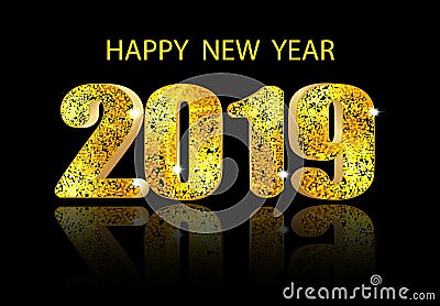 2019 New Year. A glossy voluminous inscription and its reflection. Congratulatory inscription. illustration Vector Illustration