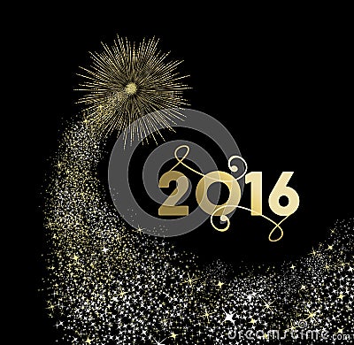 New Year 2016 gold firework explosion card Vector Illustration