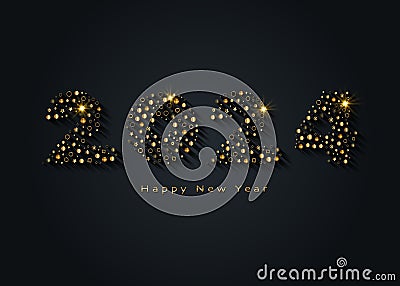 2024 New Year gold logo design. Holiday greeting card. Luxury number in mosaic tiles. Vector illustration for invitation Vector Illustration