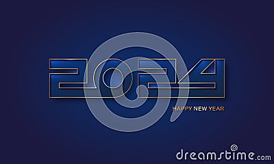 New year 2024 gold numbers. Decorative greeting card 2024 happy new year. Luxury Creative Christmas banner, on blue Vector Illustration