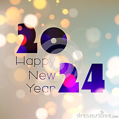 New Year 2024 golden background with beautiful bokeh and blurred yellow lights Vector Illustration