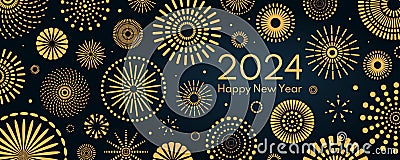 2024 New Year golden fireworks background Vector Illustration