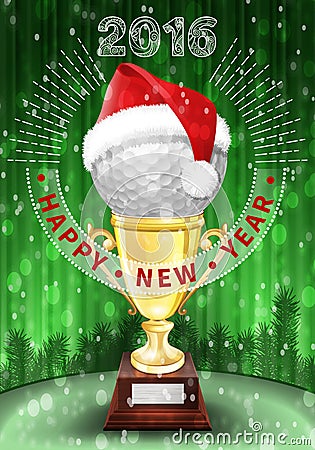 New Year 2016 Golf ball decorated greeting card Vector Illustration