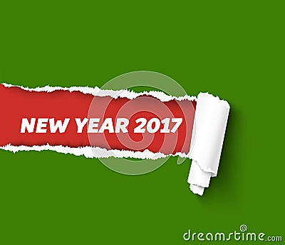 New Year green vector torn edge template and paper roll with rough fringe. Merry Christmas colors illustration. Hole in Vector Illustration