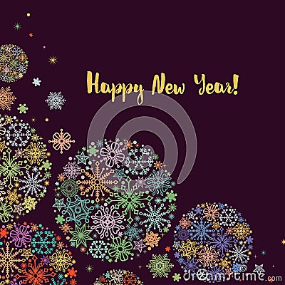 New year greeting card, colorful snowflakes Vector Illustration