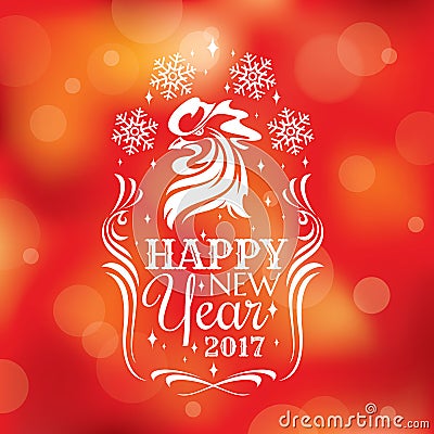 New year greeting card with rooster Vector Illustration