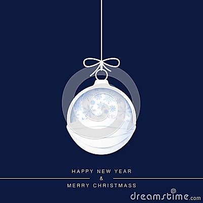 New Year Greeting Card Template. Paper cut Christmas ball in face mask symbol safety and protection by virus. Stop pandemic and Vector Illustration