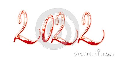 2022, new year greetings, elegant shiny 3D red metal letters isolated on white background Stock Photo