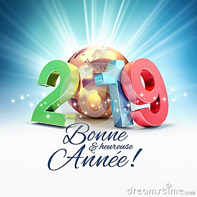 2019 Greeting card in French Cartoon Illustration